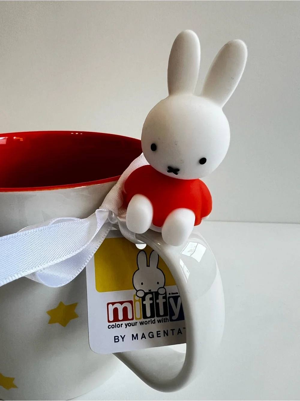 NWT MIFFY Bunny 20 Oz Ceramic Mug By Magenta Orange Dress With Stars Teddy Bear